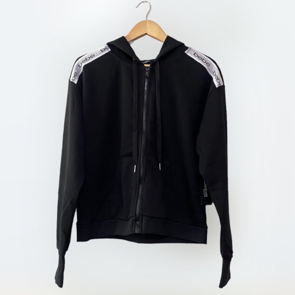 Bebe Sport size M Black Zip-Up Hoodie Jacket with Thumb Holes